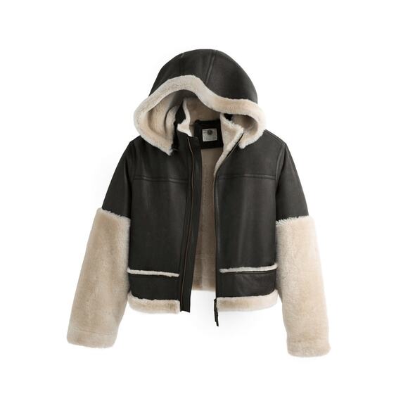 Peruvian Connection Cropped Kodiak‎ Jacket Sz Large Leather Lamb Shearling - Picture 1 of 9
